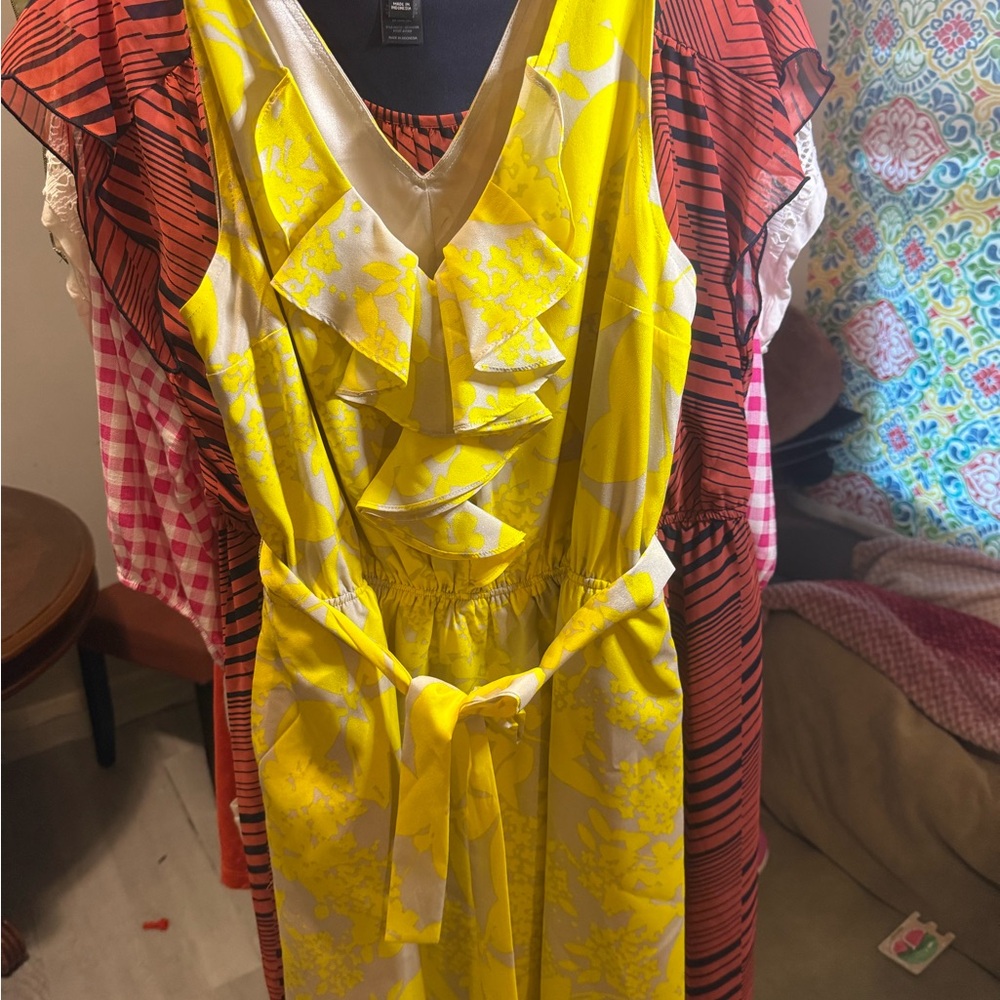 Express Yellow Ruffled Tie Front Sundress